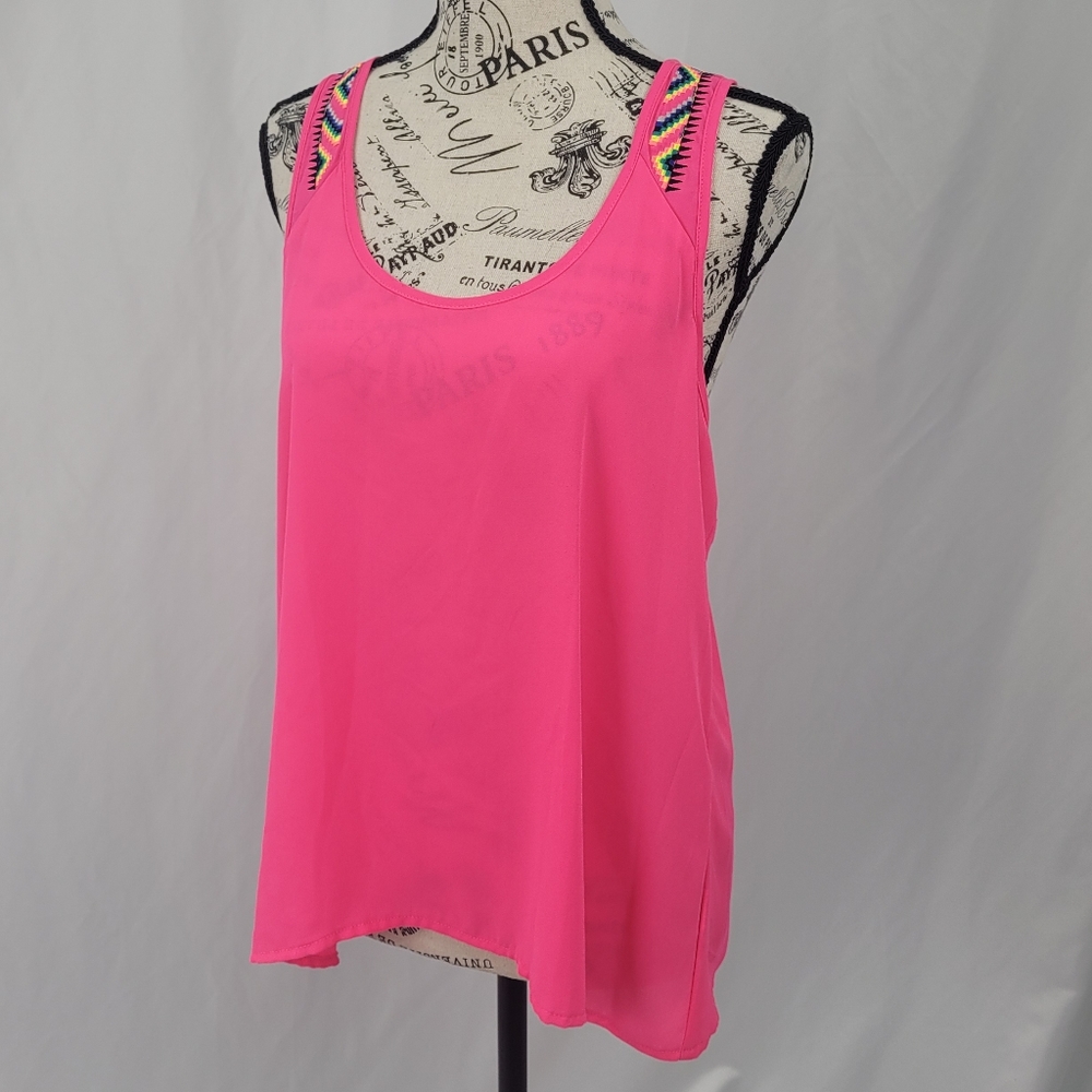 Eyeshadow Pink Tank Top with Multicolor Accents